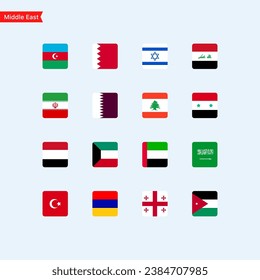 Flags of the countries of the Middle East continent. Color flags of countries. Isolated flags of Middle East countries. Vector icons