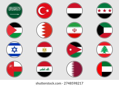 Flags of the countries of the Middle East. Geography, atlas, world, travel