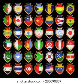 Flags of the countries of the North America, the South America, Asia and Africa. Flags in the form of badges. EPS-10.