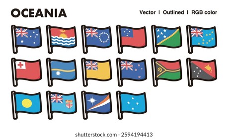 Flags of the countries of Oceania.Illustration style vector icon set.