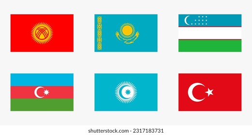 Banderas de los países de la Organización de Estados Turcos. Una organización internacional que une a los estados turcos modernos