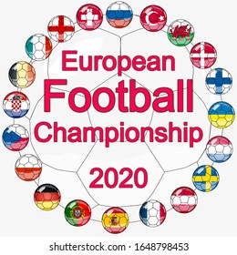 Flags Of Countries Participating In The European Football Championship 2020, Soccer Ball.