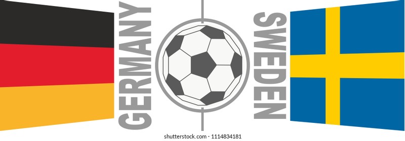 Flags of countries participating to the football tournament. Germany and Sweden national flags. Soccer ball in the center