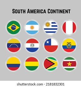 Flags of countries in South America. Suitable for icons, banners, posters and others. Argentina, Bolivia, Brazil, Chile, Colombia, Ecuador, Guyana, Paraguay, Peru, Suriname, Uruguay, Venezuela.