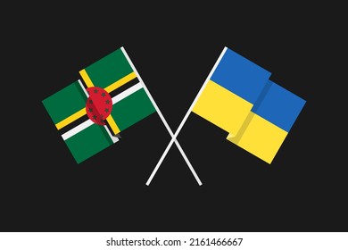 Flags of the countries of Ukraine and the Commonwealth of Dominica (North America, Caribbean) in national colors. Help and support from friendly countries. Flat minimal design.