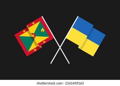 Flags of the countries of Ukraine and Grenada (North America, Caribbean) in national colors. Help and support from friendly countries. Flat minimal design.