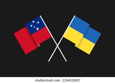 Flags of the countries of Ukraine and the Independent State of Samoa (Polynesia, Pacific Ocean) in national colors. Help and support from friendly countries. Flat minimal graphic design.