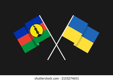 Flags of the countries of Ukraine and New Caledonia (Melanesia, France) in national colors. Help and support from friendly countries. Flat minimal graphic design.