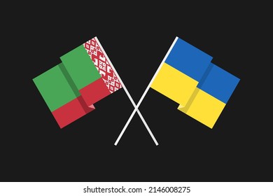 Flaggen der Länder der Ukraine und der Republik Belarus in nationalen Farben. Hilfe und Unterstützung durch freundliche Länder. Flaches minimales Grafikdesign.