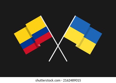 Flags of the countries of Ukraine and the Republic of Colombia (South America) in national colors. Help and support from friendly countries. Flat minimal design.