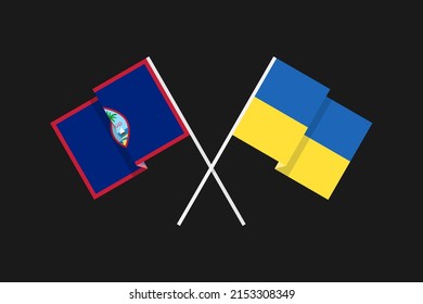 Flags of the countries of Ukraine and Territory of Guam, Mariana Islands (USA) in national colors. Help and support from friendly countries. Flat minimal graphic design.
