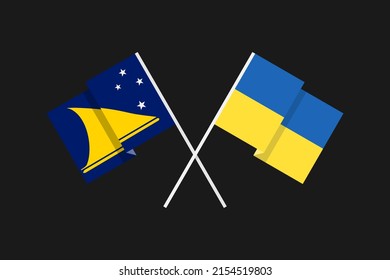Flags of the countries of Ukraine and Tokelau (New Zealand, Polynesia, Pacific Ocean) in national colors. Help and support from friendly countries. Flat minimal graphic design.