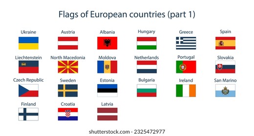 Flags of the countries of the world. Flags of European countries, part 1. Geography, atlas, world, travel