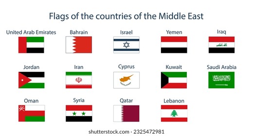 Flags of the countries of the world. Flags of the countries of the Middle East. Geography, atlas, world, travel