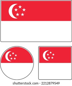 Flags of the countries of the world. National flag of Singapore. Illustration of the moon and stars. Rectangular, round and square shapes. White red vector illustration.