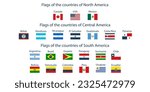 Flags of the countries of the world. Flags of the countries of North America, Central America, South America. Geography, atlas, world, travel