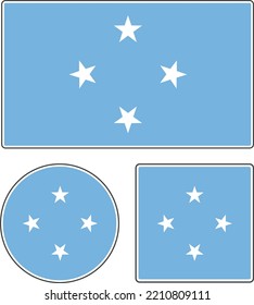 
Flags of the countries of the world. State flag of the Federated States of Micronesia. Illustration with stars. Rectangular, round and square shapes. White blue vector illustration.