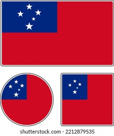 Flags of the countries of the world. State flag of Samoa. Illustration with stars. Rectangular, round and square shapes. Blue white red vector illustration.