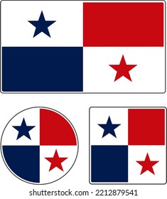 Flags of the countries of the world. State flag of Panama. Illustration with stars. Rectangular, round and square shapes. White blue and red vector illustration.