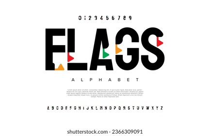 Flags creative modern urban alphabet font. Digital abstract moslem, futuristic, fashion, sport, minimal technology typography. Simple numeric vector illustration