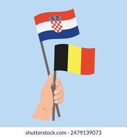 Flags Croatia and Belgium, Hand Holding flags
