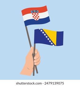 Flags Croatia and Bosnia and Herzegovina, Hand Holding flags