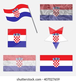  Flags of Croatia Made in Different Variations: in Flat Design, with  Fabric Texture and as Web Buttons