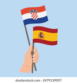 Flags Croatia and Spain, Hand Holding flags