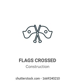 Flags crossed outline vector icon. Thin line black flags crossed icon, flat vector simple element illustration from editable construction concept isolated stroke on white background