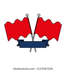 flags crossed with ribbon frame