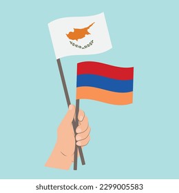 Flags of Cyprus and Armenia, Hand Holding flags