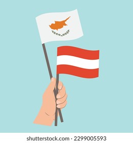Flags of Cyprus and Austria, Hand Holding flags