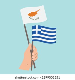 Flags of Cyprus and Greece, Hand Holding flags