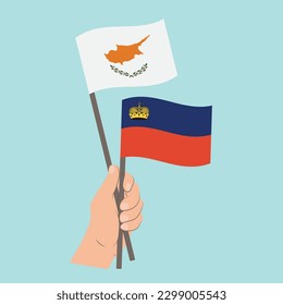 Flags of Cyprus and Liechtenstein, Hand Holding flags