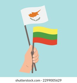 Flags of Cyprus and Lithuania, Hand Holding flags