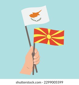 Flags of Cyprus and North Macedonia, Hand Holding flags