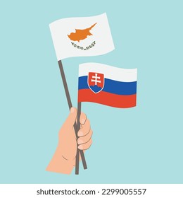 Flags of Cyprus and Slovakia, Hand Holding flags