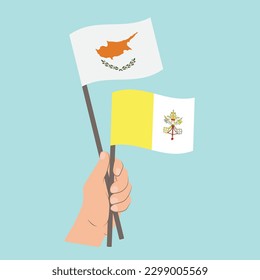 Flags of Cyprus and Vatican City, Hand Holding flags