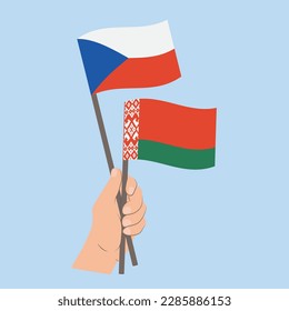 Banderas de la República Checa y Bielorrusia, con banderas de mano