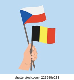 Flags of Czech Republic and Belgium, Hand Holding flags