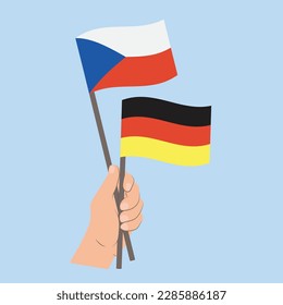 Banderas de la República Checa y Alemania, banderas de mano