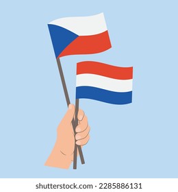 Flags of Czech Republic and the Netherlands, Hand Holding flags