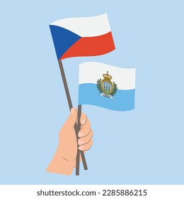 Flags of Czech Republic and San Marino, Hand Holding flags