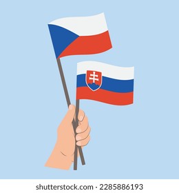 Flags of Czech Republic and Slovakia, Hand Holding flags