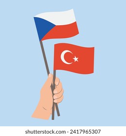 Flags of Czech Republic and Turkey, Hand Holding flags