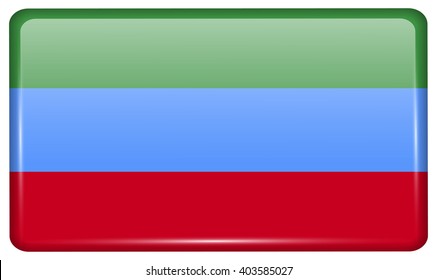 Flags of Dagestan in the form of a magnet on refrigerator with reflections light. Vector illustration