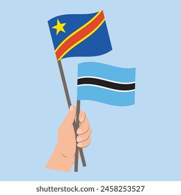 Flags of the Democratic Republic of the Congo and Botswana, Hand Holding flags