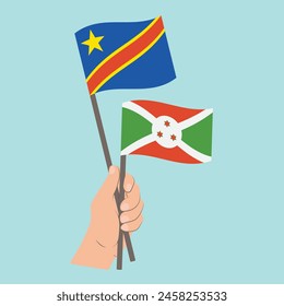 Flags of the Democratic Republic of the Congo and Burundi, Hand Holding flags
