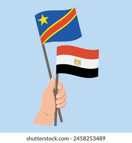 Flags of the Democratic Republic of the Congo and Egypt, Hand Holding flags