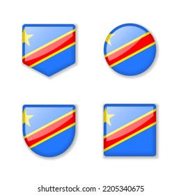Flags of Democratic Republic of the Congo - glossy collection. Set of vector illustrations